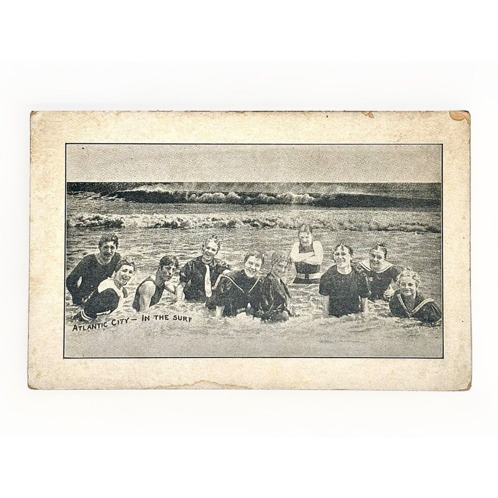 Antique Postcard 1900s Atlantic City NJ In The Surf Bathers Undivided Back Eagle